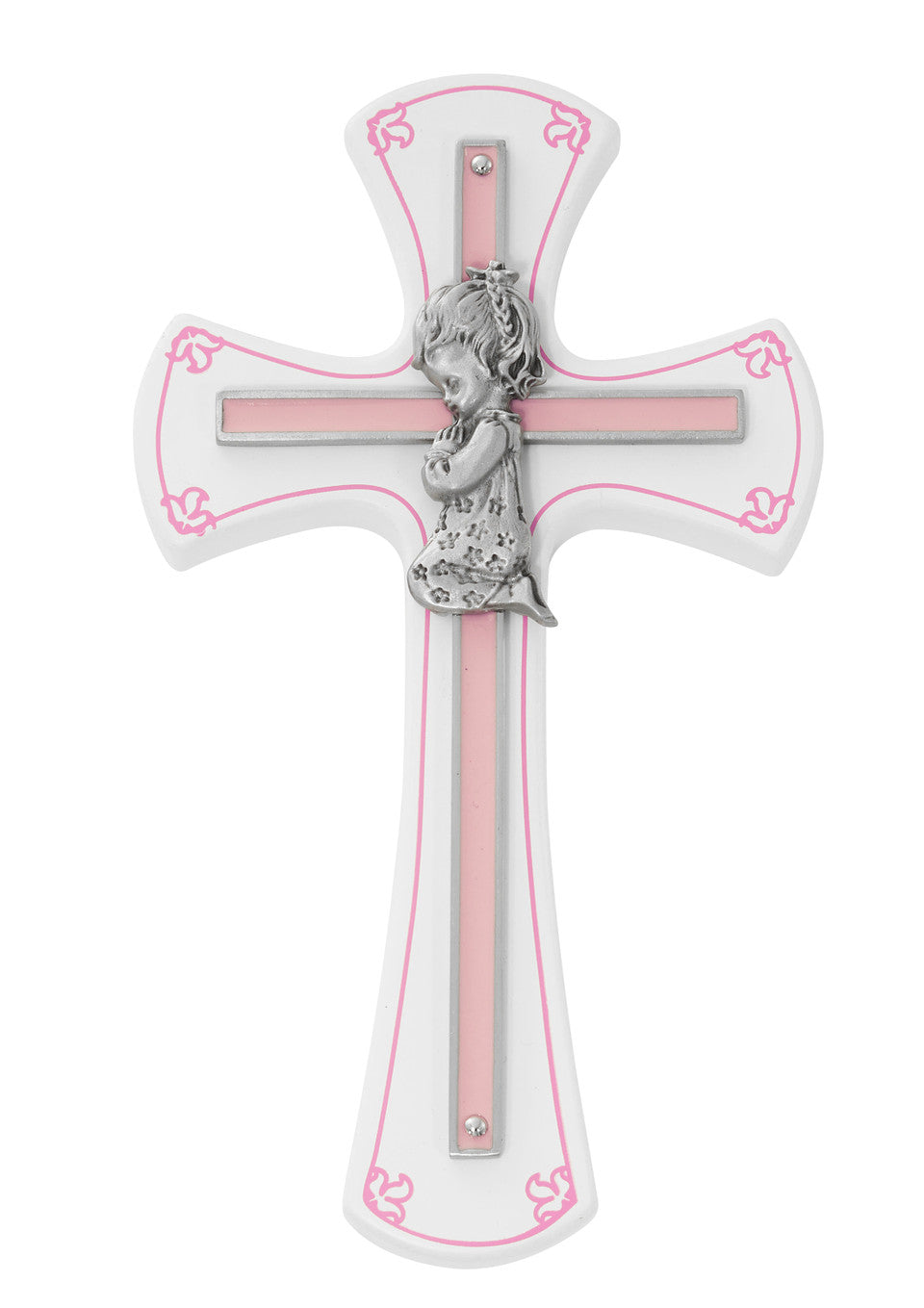 Praying Girl Cross on White Wood 73-11