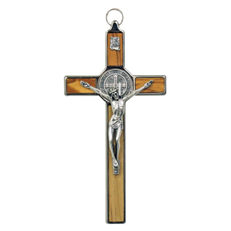 CRUCIFIX ST BENEDICT OLIVE WOOD 8" CX202BEN