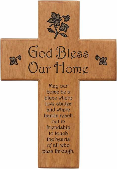 8in God Bless Our Home Mahogany Wood Wall Cross CXG1156GB