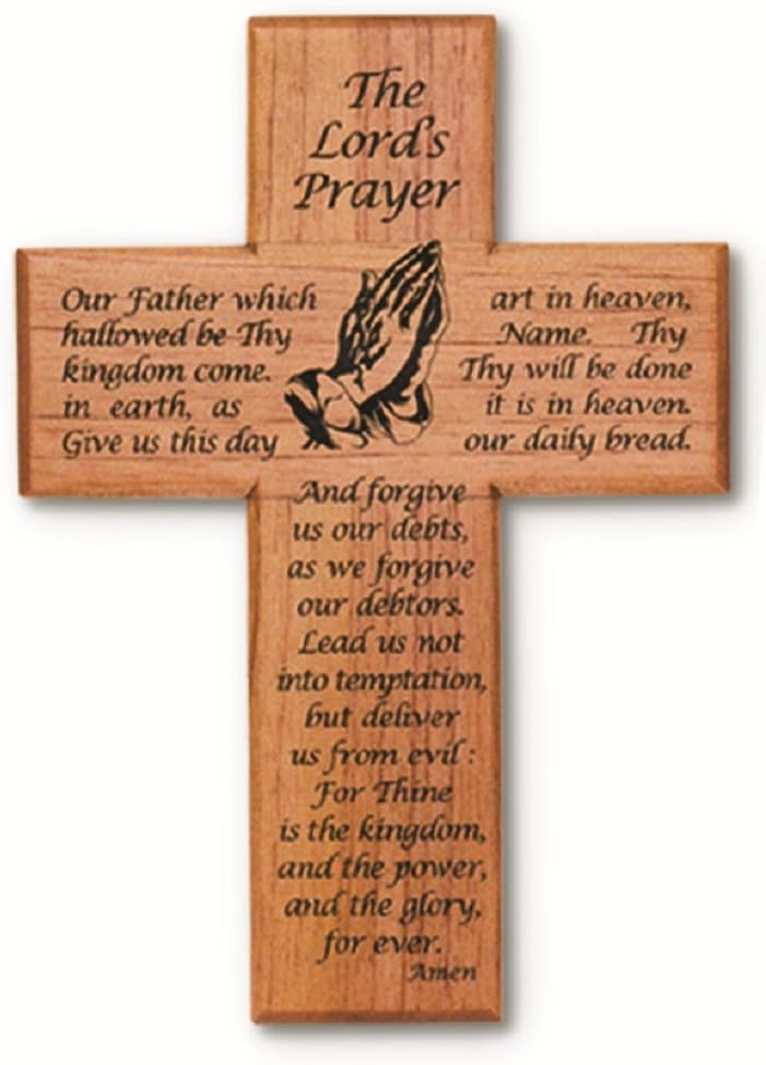 Lords Prayer with Praying Hands 8" Solid Mahogany Wood Wall Cross