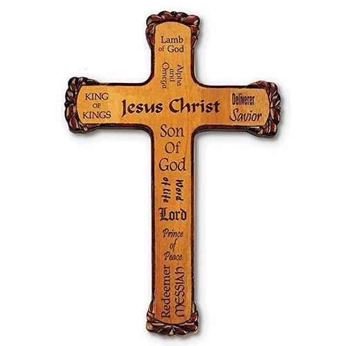 10in Rustic Name of Jesus Mahogany Wood Wall Cross