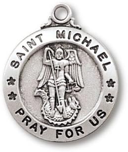 Sterling Silver Medal Saint Michael Patron Saint of Police Round Pendant Necklace MC426MK