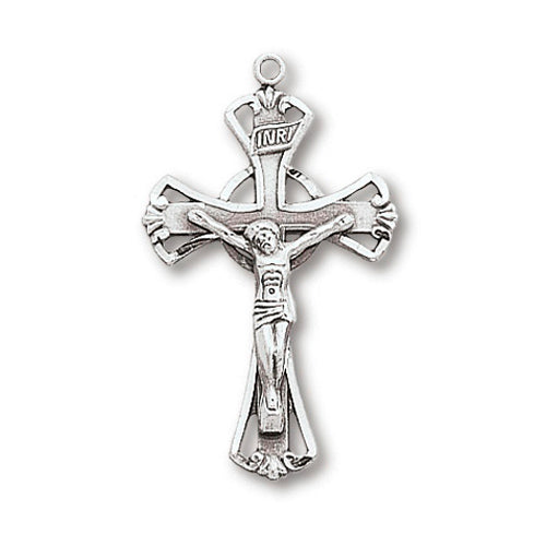 Sterling Silver 1 1/8in Crusader Crucifix on 18in Steel Chain