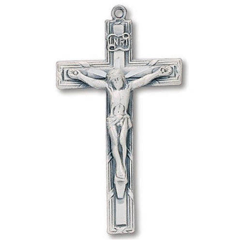 Sterling Silver 1 5/8in Latin Crucifix on 24in Steel Chain