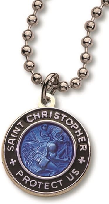 Saint Christopher Protect Us Necklace (Dark Blue Black)