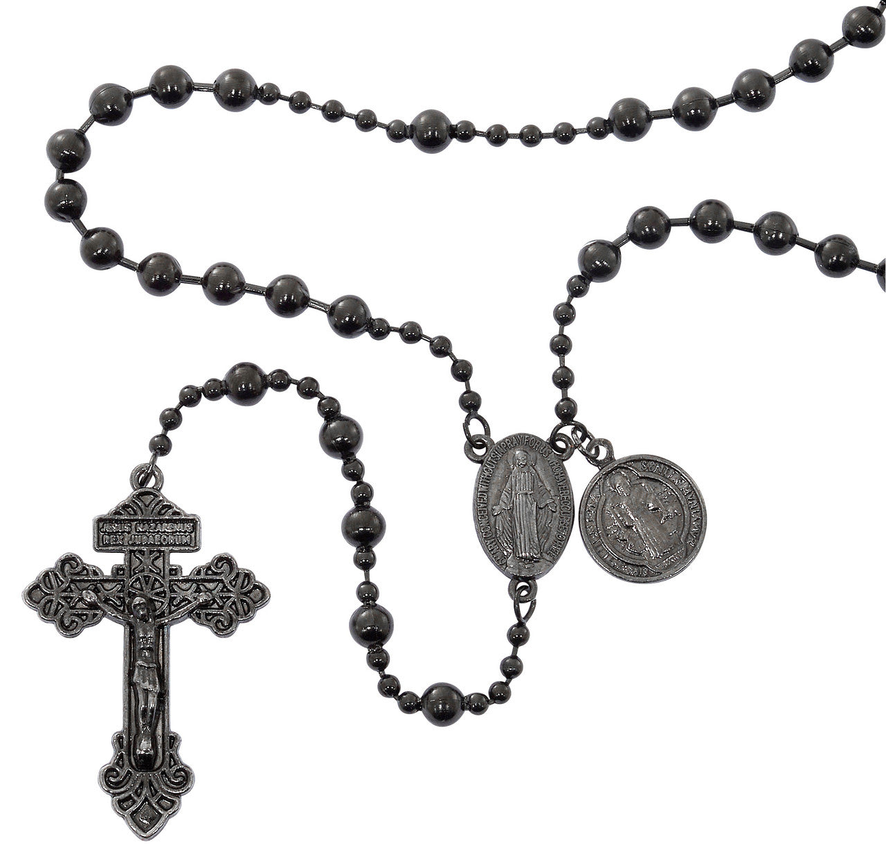 BLACK Medal Plated ST. BENEDICT ROSARY