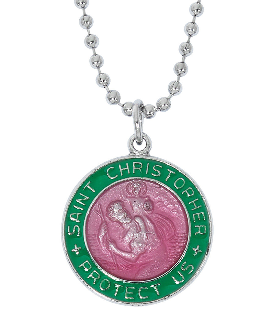 RC792 Green & Pink ST. Christopher Necklace EPOXY