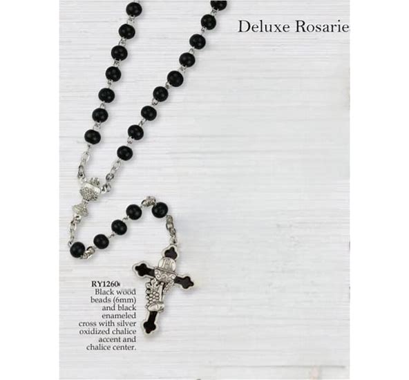 First Communion Rosary Black Wood Beads RY1260