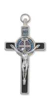 BLACK EPOXY WITH BLUE & RED EPOXY CENTER  3"INCHES SILVER ST BENEDICT CRUCIFIX