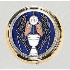 Beautiful Blue Holy Communion Pyx Enameled Made in Italy. Boxed