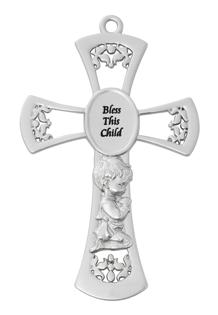 Pewter baby Boy Cross 6" inches tall