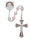 7MM PINK GLASS BEADS & WHITE CAPPED OUR FATHER BEADS