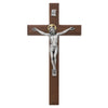 8" BEVELED WALNUT CRUCIFIX WITH SILVER CORPUS GOLD HALO