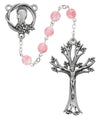 7MM BEAD FROSTED ROSE GLASS DOGWOOD CRUCIFIX ROSARY PINK