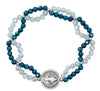 CRYSTAL & METALIC BLUE ST. BENEDICT STRETCH BRACELET