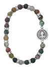 6MM INDIA AGATE ST. BENEDICT STRETCH BRACELET.