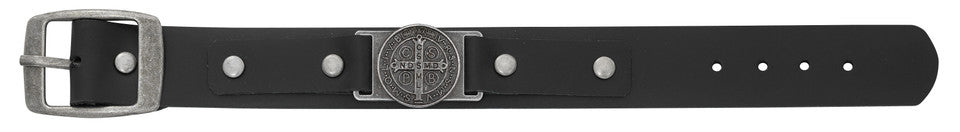 BLACK LEATHER ST BENEDICT BRACELET