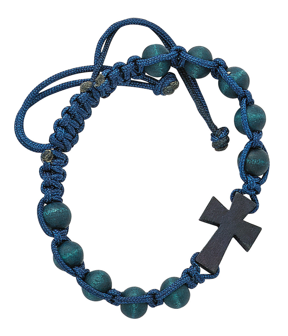 Blue Wood Adjustable Corded Cross Bracelet BR854C mvan