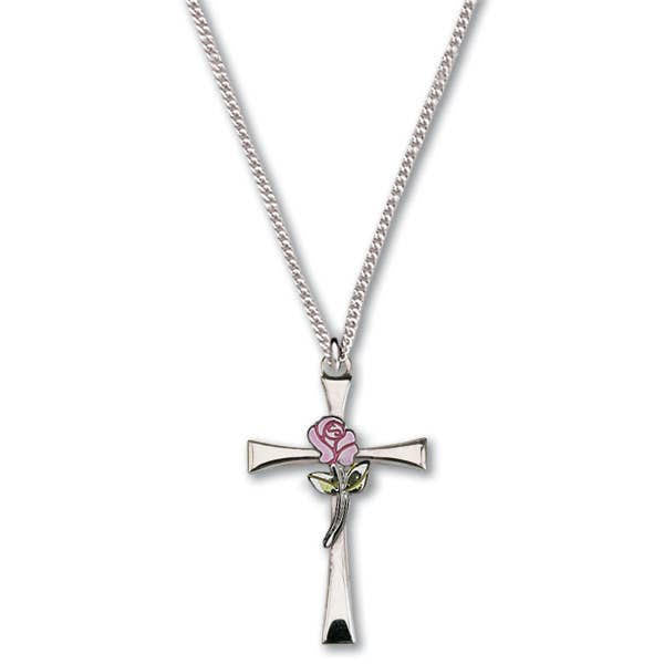 Sterling Silver Flared Cross/Rose Necklace, ¾” on a 18'' inches Chain