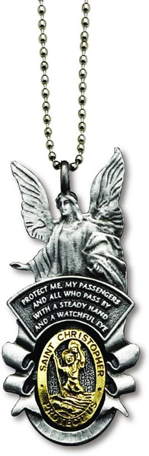 St Christopher Guardian Angel Auto Rear View Mirror Silver & Gold Ornament