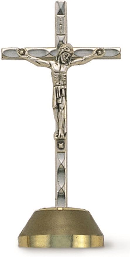 Standing Crucifix for Auto Silver & Brass with Magnetic Adhesive Base CP22