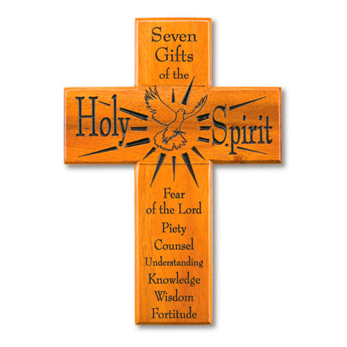 8in Seven Gifts Mahogany Wood Wall Cross