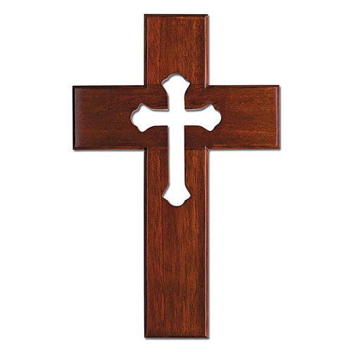 Mahogany Wood 10in Wall Cross with Cut-Out Cross