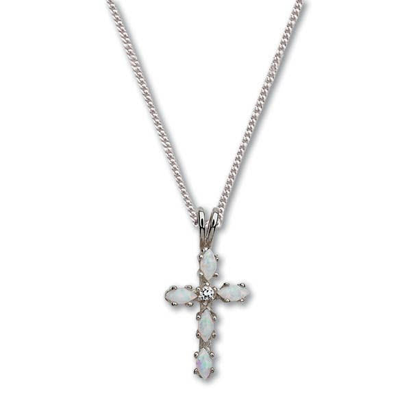 Opal Cross Pendant Necklace, Sterling Silver, 18 Inches