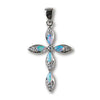 Sterling Silver 1in Opal and Cubic Zirconia Cross 18in Necklace