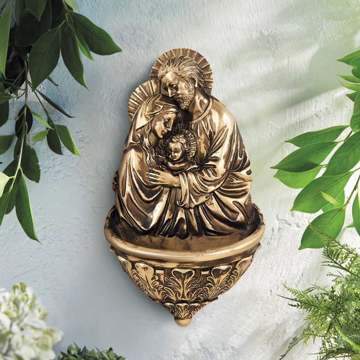 Hand Crafted Holy Family Bronze Finish Holy Water Font G444F