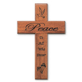 12in Peace Mahogany Wood Wall Cross