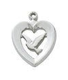L638 Confirmation Sterling Silver Heart with Dove 18" Rhodium Plated chain Mvan