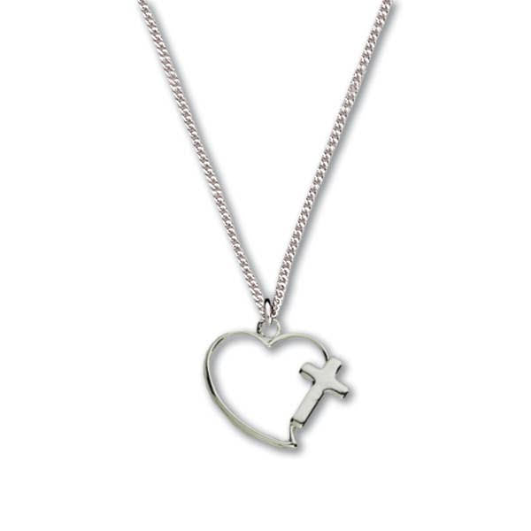 Sterling Silver Heart/Cross Necklace, ¼”
