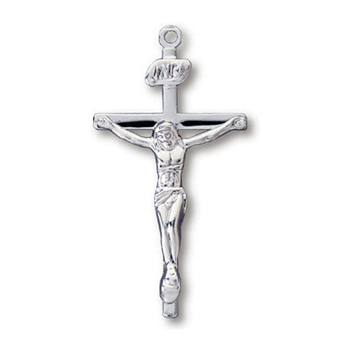 Sterling Silver 1in INRI Crucifix and 18in Steel Chain