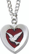 Rhodium Plated Holy Spirit Dove in Heart Necklace
