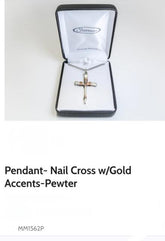 Nail Cross Pendant Necklace, Pewter, 18 Inches