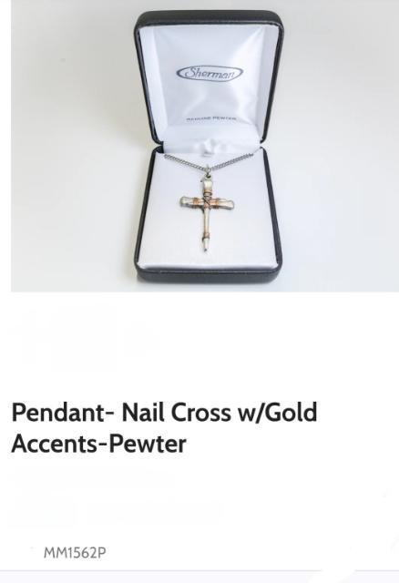 Nail Cross Pendant Necklace, Pewter, 18 Inches