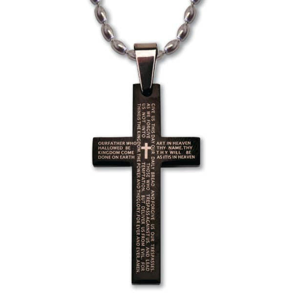 Stainless Steel Cross/Lord’S Prayer Necklace, 1¾”