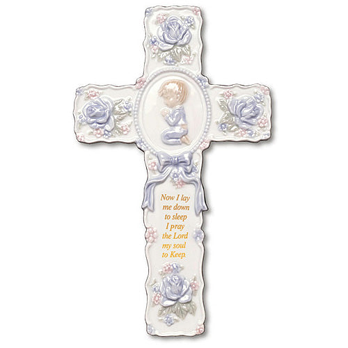 Ceramic 9in Praying Boy Wall Prayer Cross