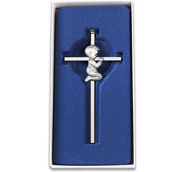 Silver Boy Wall Cross, Blessing Baby Plaque Wall Decor, for First Holy Communion, Baptism Cross for Boy, Birthday, Baby Shower, Christening(Boy) N1572B