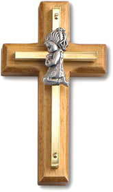 Girls Wood With Gold Plated Brass Inlay Cross