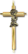 7in Wood with Gold Plated Inlay Praying Boy Wall Cross N1697B