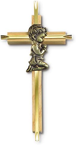 7 inch tall wood wall cross   Boys Wood With Gold Plated Brass Inlay Cross