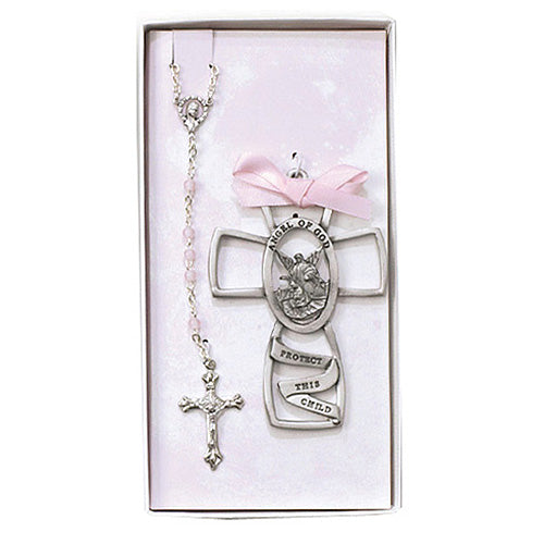 Girl's 3in Pewter Cross and Rosary Set