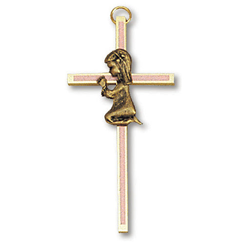 4in Gold Plated Praying Girl Blue Wall Cross