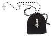 4MM Black Glass Rosary with Silver First Communion Pin And Black Organza Draw string Bag mvan