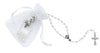 4MM White pearl Rosary With Silver First Communion Pin Set