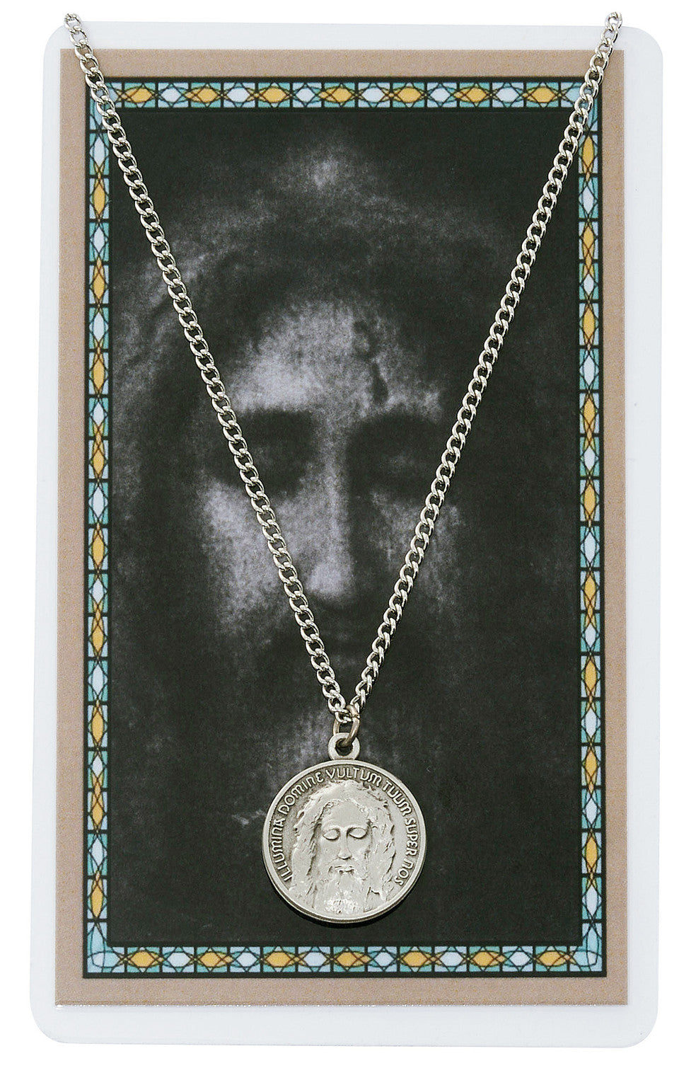 PEWTER HOLY FACE OF JESUS PENDANT ON 24" CHAIN.
