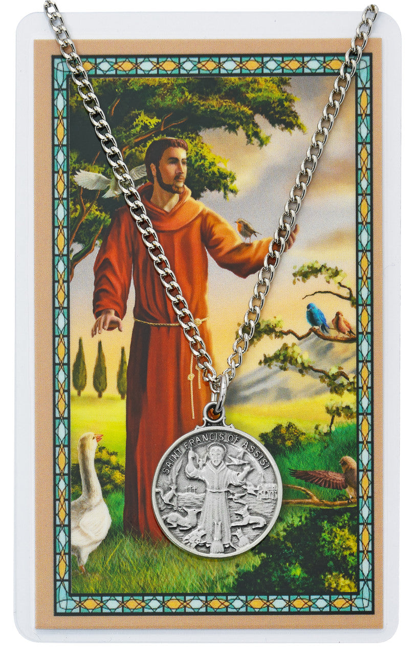 ST FRANCIS PRAYER CARD SET INCLUDES 24" SILVERTONE CHAIN