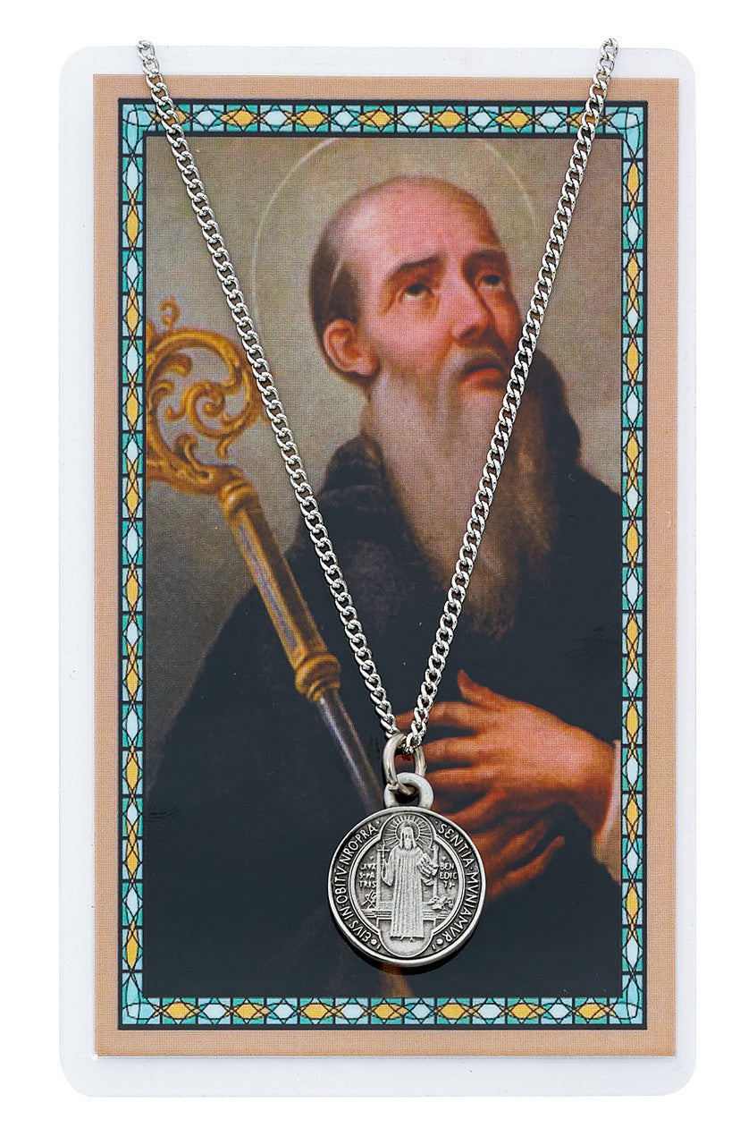 ST. BENEDICT PRAYER CARD SET INCLUDES 24" SILVERTONE CHAIN
